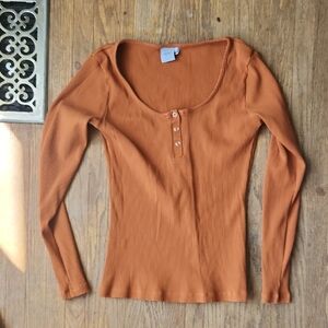 Women's Orange Ribbed Long Sleeve Top